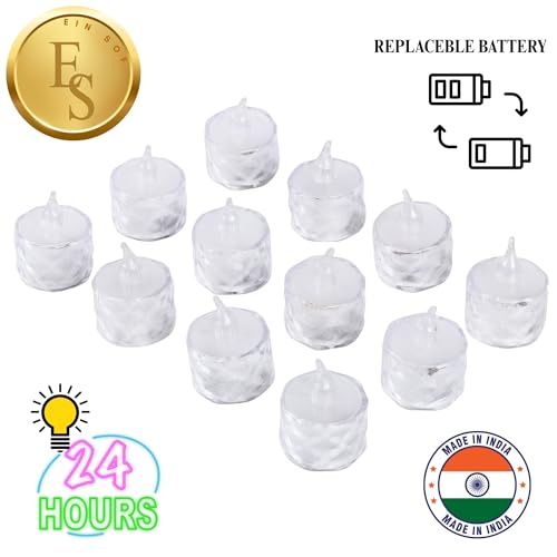 Ein Sof 12 Pcs Flameless and Smokeless Decorative Crystal Candles Transparent Acrylic Led Tea Light Candle for Decoration (12 Pieces, Yellow, 5 cm) - Image 2