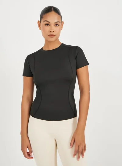 Styli Active Contour Stitch Detail Fitted Short Sleeve Top