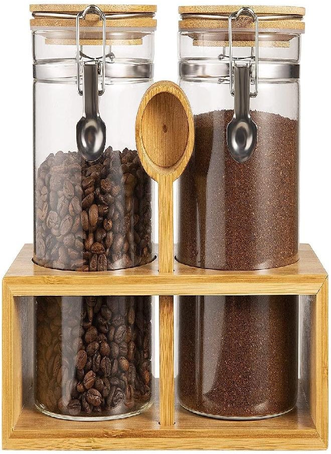 Yangbaga Yangbaga Glass Coffee Containers with Shelf, 2 x 45OZ Coffee Bean Storage Canister Station Organizer with Airtight Locking Clamp and Bamboo Coffee Scoop, Large Capacity Food Storage Jar for Kitchen  - Image 1