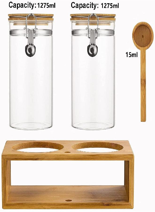 Yangbaga Yangbaga Glass Coffee Containers with Shelf, 2 x 45OZ Coffee Bean Storage Canister Station Organizer with Airtight Locking Clamp and Bamboo Coffee Scoop, Large Capacity Food Storage Jar for Kitchen  - Image 2