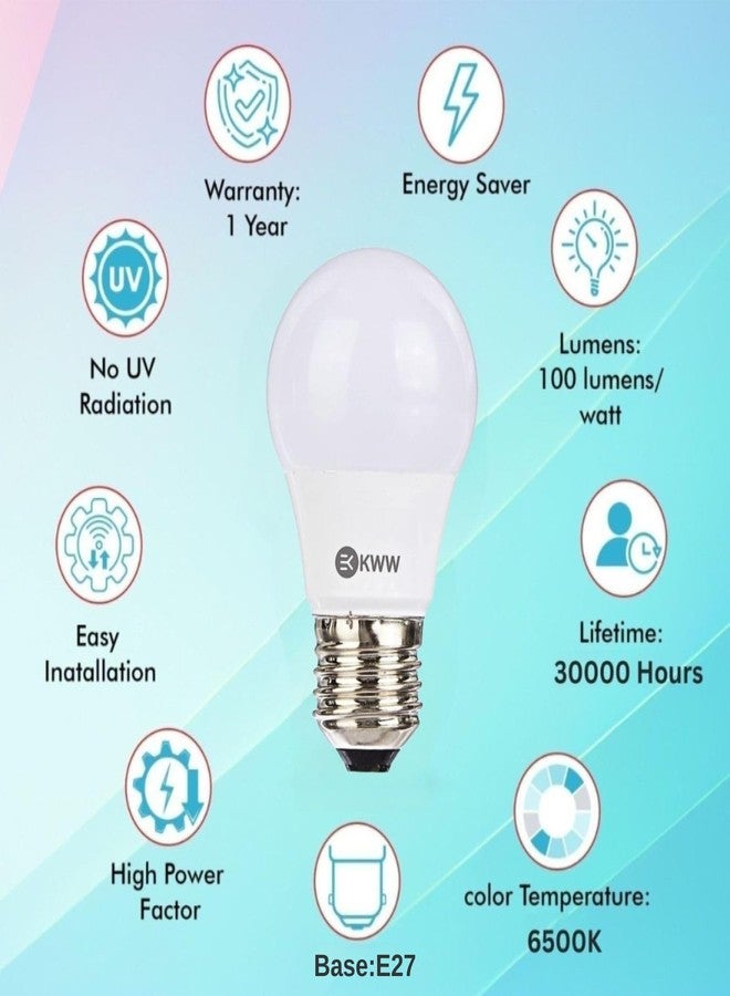 KWW 3W E27 LED Bulb | Energy-Efficient LED Lighting | Low Power Consumption | Low Electricity Bill | LED Bulb for Home, Kitchen, Bathroom, Washroom, Office (White, Pack of 10) - Image 2
