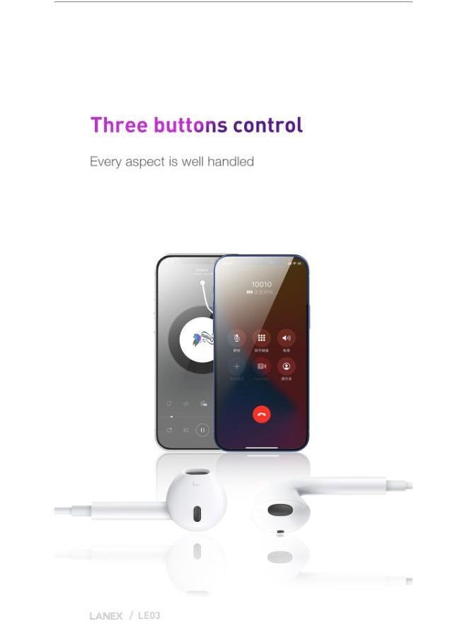 LANEX - LANEX LE06 LIGHTNING HD SOUND EARPHONE (ORIGINAL CHIP) - WHITE - Image 1
