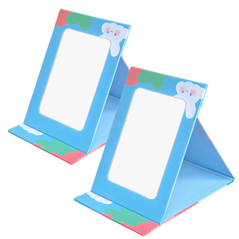UniKart UniKart Portable Folding Makeup Mirror Framed Cartoon Print Vanity Mirror with Stand for Kids Women Desk Table Camping Travel Personal Sky BluePack of 2 Rectangular Tabletop Mount  - Image 1