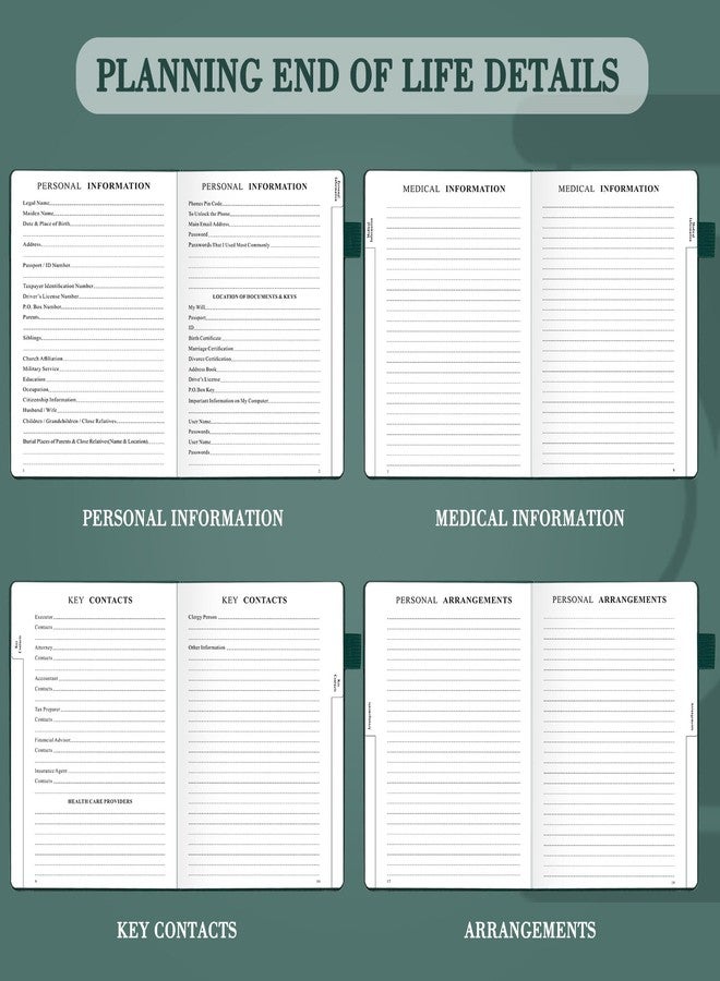 JUBTIC End of Life Planner, Estate Planning Organizer, Death Planner with Labels, Just in Case I Die Book Organizer, Will Preparation, Funeral Planning, Final Arrangements Notebook (5.6 * 8.5”)-Dark Green - Image 3