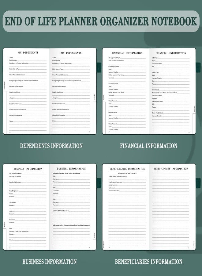 JUBTIC End of Life Planner, Estate Planning Organizer, Death Planner with Labels, Just in Case I Die Book Organizer, Will Preparation, Funeral Planning, Final Arrangements Notebook (5.6 * 8.5”)-Dark Green - Image 4