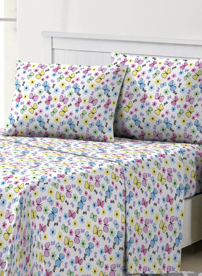 dream FACTORY Kids Sheet Set Lightweight Microfiber Bed Sheets Super Soft Easy Wash Cozy Bedding 10” Pocket - Twin, Purple Sweet Butterfly - Image 1