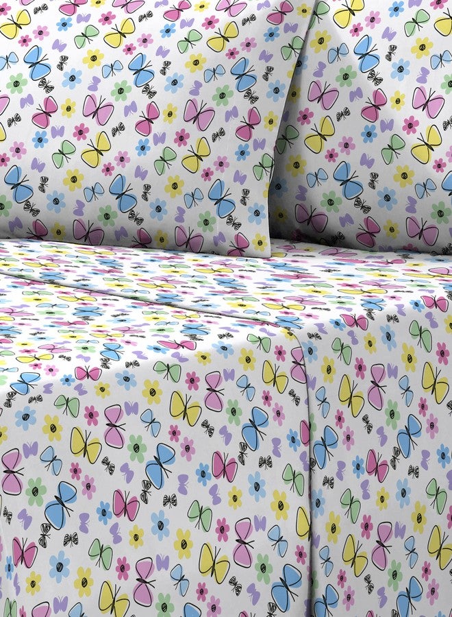dream FACTORY Kids Sheet Set Lightweight Microfiber Bed Sheets Super Soft Easy Wash Cozy Bedding 10” Pocket - Twin, Purple Sweet Butterfly - Image 3