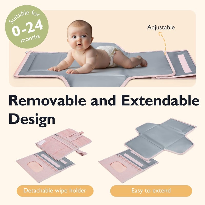 mommore Portable Changing Pad for Newborn Expandable Diaper Changing Pad with Wipes Pockets Water Resistance Baby Changing Pad for Travel Shopping Shower Gifts - Image 4