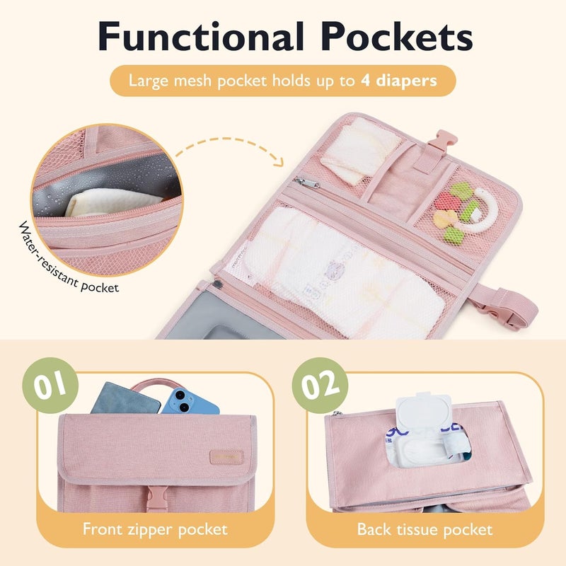 mommore Portable Changing Pad for Newborn Expandable Diaper Changing Pad with Wipes Pockets Water Resistance Baby Changing Pad for Travel Shopping Shower Gifts - Image 5