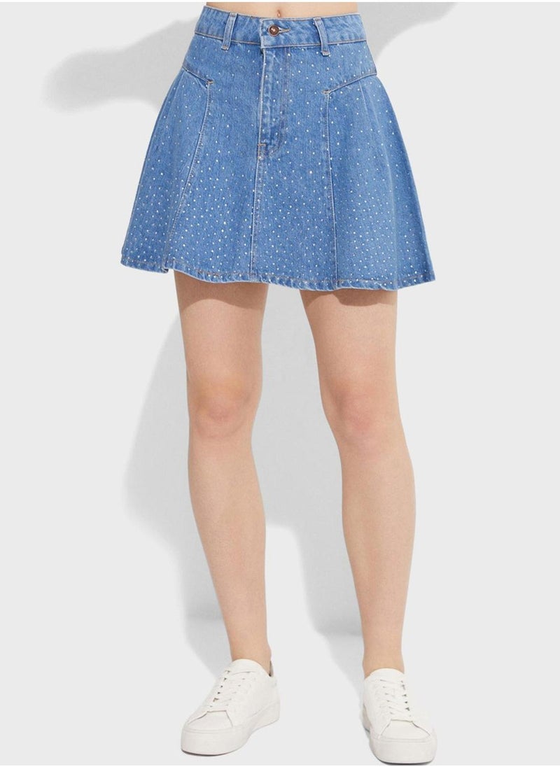 جون تنورة قصيرة من الدنيم الأزرق - Image 1