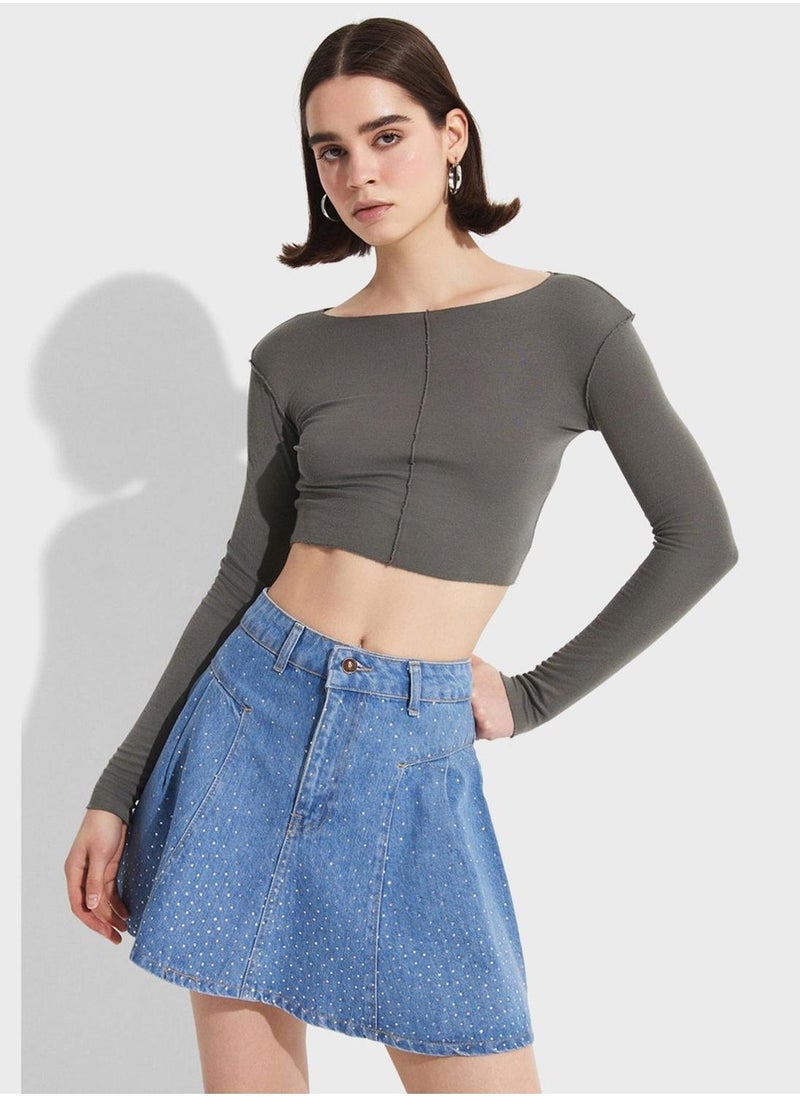 جون تنورة قصيرة من الدنيم الأزرق - Image 3