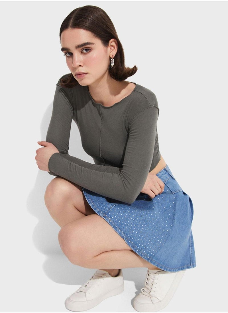 جون تنورة قصيرة من الدنيم الأزرق - Image 4