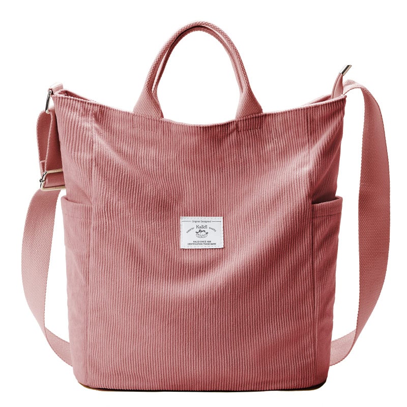 KALIDI Corduroy Tote Bag, Large Messenger Bag Shoulder Hobo Anti Splash Crossbody Zipper Bag Casual Work Shopping Women (Pink) - Image 1