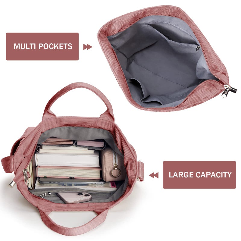 KALIDI Corduroy Tote Bag, Large Messenger Bag Shoulder Hobo Anti Splash Crossbody Zipper Bag Casual Work Shopping Women (Pink) - Image 5