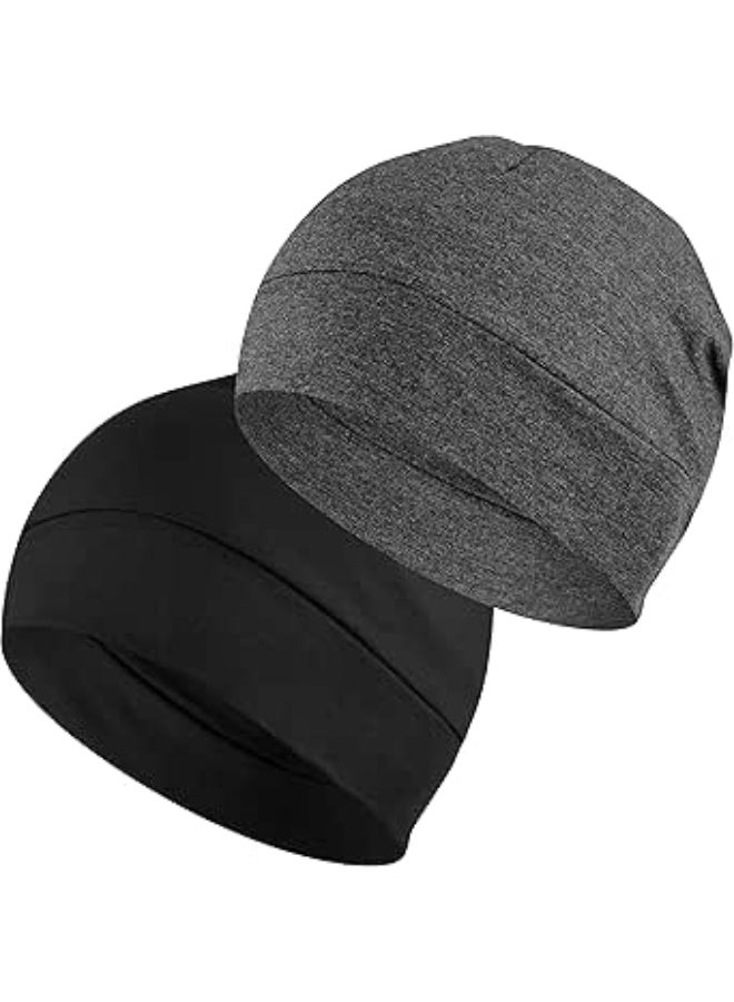 JCD Cotton Skull Caps Beanie 2-Pack for Men Women - Lightweight Breathable Night Sleep Hat Helmet Liner - Image 1