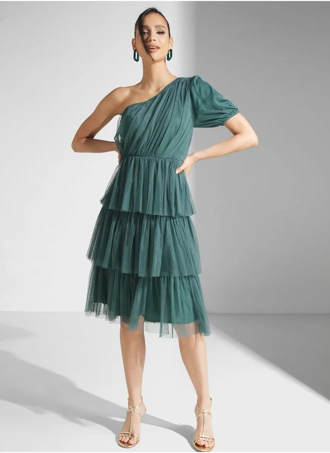 Anaya With Love One Shoulder Ruffle Dress