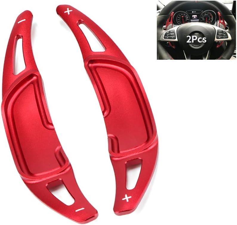 SANRILY Steering Wheel Paddle Shifter Extension for Mercedes Benz 2015-up AMG CLA45 C63 C43, 2016-up AMG E63 E53 E43 - Red - Image 1