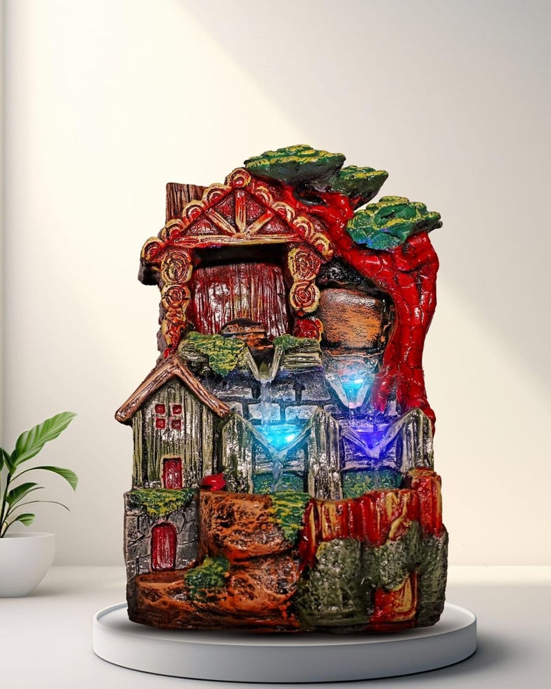 AquaDreams Vintage Style Classic 4Pots Polyresin Tabletop Indoor Waterfall Fountain with LED 28 x 17 x 16 cm for Home Decor Showpiece Fountain for Living Room House Gift Meditation Relaxation  - Image 1