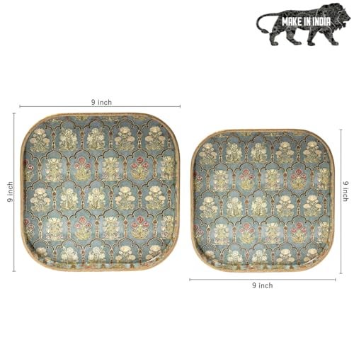 DULI Set of 2 MDF Wooden Trays with Enamel Coated Digital Print | Multipurpose Decorative Trays | 9x9 & 8x8 inch | Wipe & Use | Water-Resistant | Made in India (SmallSetof2CurvedSq-FloralJharoka) - Image 4
