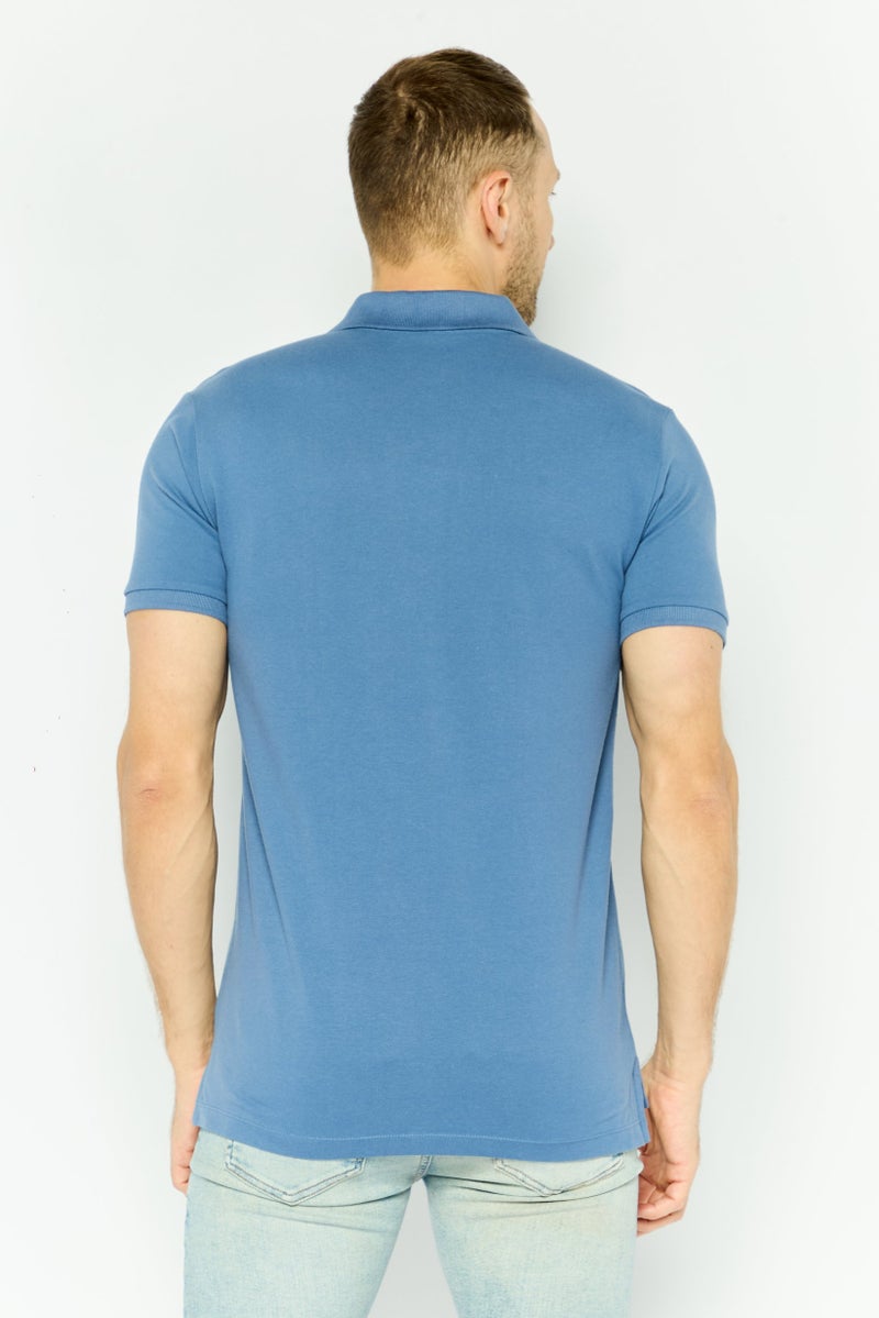 GAP قميص بولو قصير الأكمام للرجال بتصميم عادي، أزرق رمادي - Image 3