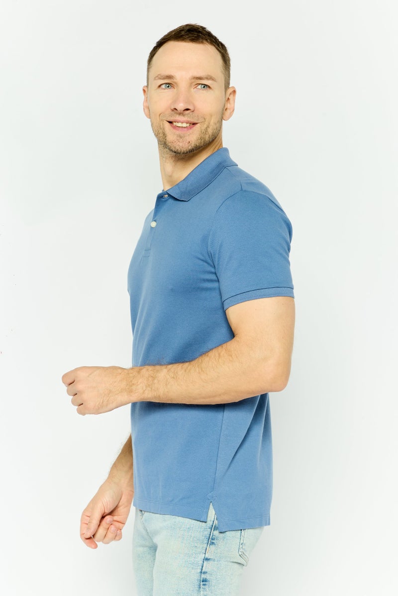 GAP قميص بولو قصير الأكمام للرجال بتصميم عادي، أزرق رمادي - Image 2