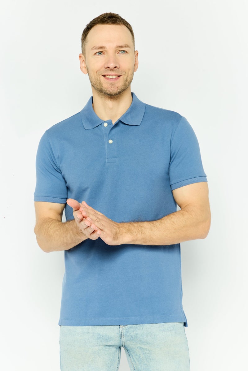 GAP قميص بولو قصير الأكمام للرجال بتصميم عادي، أزرق رمادي - Image 1