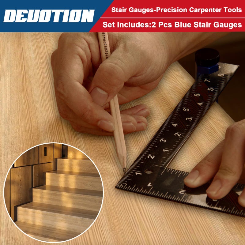 DEUOTION Stair Gauges for Framing Square - Precision Carpenter Tools for Accurate Cuts, Speed Square Framing Jig, Circular Saw Guide for Framing Square Support - Image 3