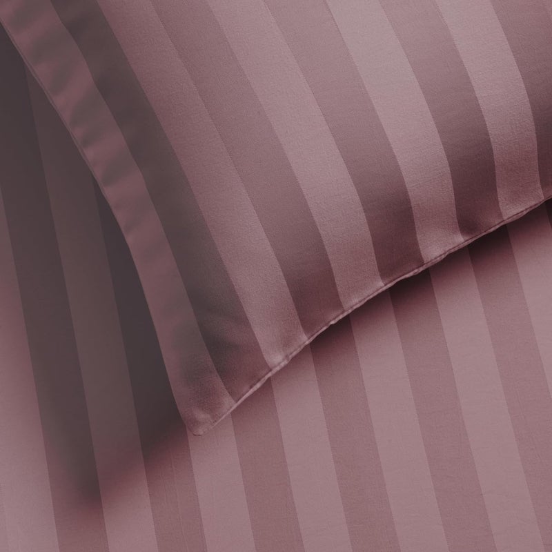 مجموعة شراشف ماستر هوم تكستايل للفراش المطاطية، تناسب سرير 120 × 200 سم، لسرير فردي، 2 قطعة مقاس فردي مع جيب عمق 30 سم، مجموعة شراشف ناعمة من الألياف الدقيقة بنمط مخطط، ليلكي - Image 4
