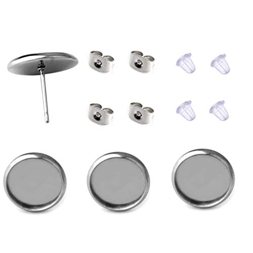 Chunney 40 Pcs Stainless Steel Stud Earring Cabochon Setting Post Cup Fit for 10mm,80 Pcs Earring Backs (fit for 10mm) - Image 1
