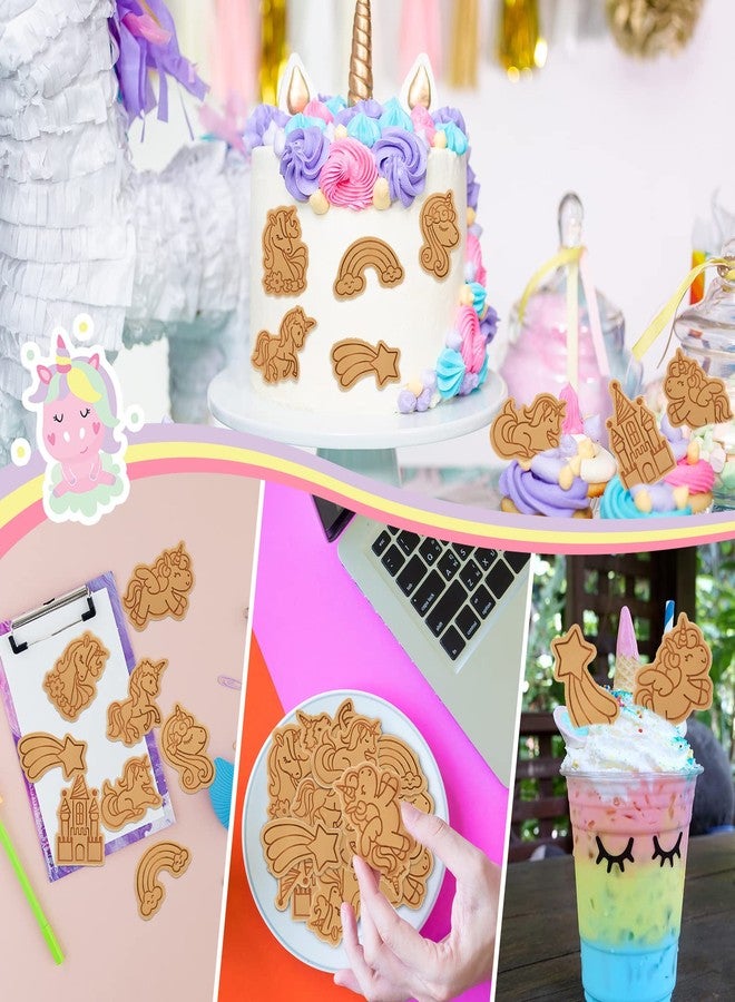 Suclain 8 Pcs Unicorn Cookie Cutters with Plunger Stamps Set Rainbow Cookie Cutters Unicorn Cracker Mold Pink Cookie Stamped Embossed Kitchen Bakeware Tool for Biscuit Fondant Party Supply - Image 5
