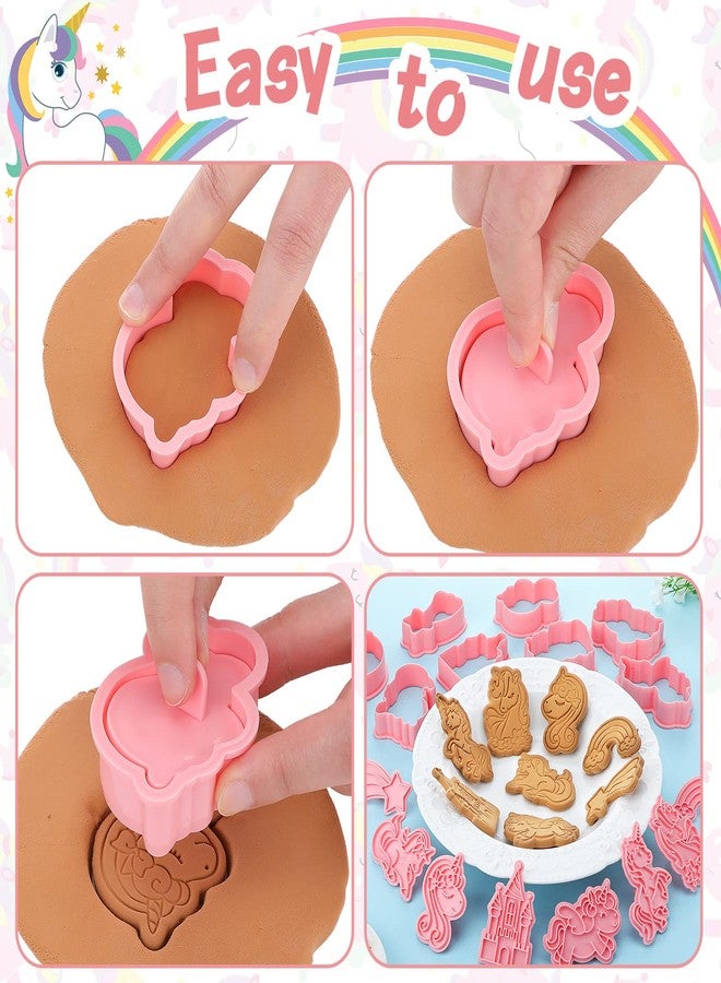 Suclain 8 Pcs Unicorn Cookie Cutters with Plunger Stamps Set Rainbow Cookie Cutters Unicorn Cracker Mold Pink Cookie Stamped Embossed Kitchen Bakeware Tool for Biscuit Fondant Party Supply - Image 4