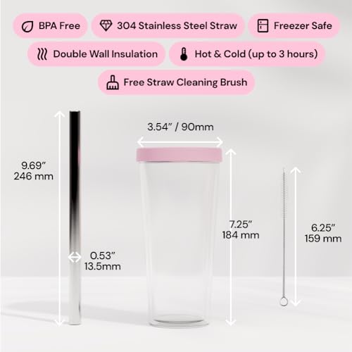 Dodoko Reusable Boba Cup and Straw Boba Tea Cup Bubble Tea Cup Reusable Iced Coffee Cup Cold Coffee Cup Smoothie Cup with Lid and Straw Smoothie Cup to go Smoothie Tumbler 17 oz - Bubble Pink - Image 4