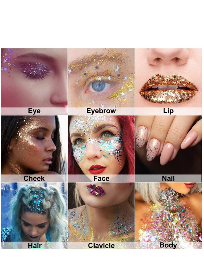 IKZEE جل لامع للجسم للنساء والفتيات سهل التطبيق والإزالة ظلال عيون سائلة لامعة لمهرجان لامعة لامعة جليتر مجسمات لامعة جل تجميلي للجسم والوجه والشعر والأظافر مكياج رقم 04 - Image 2
