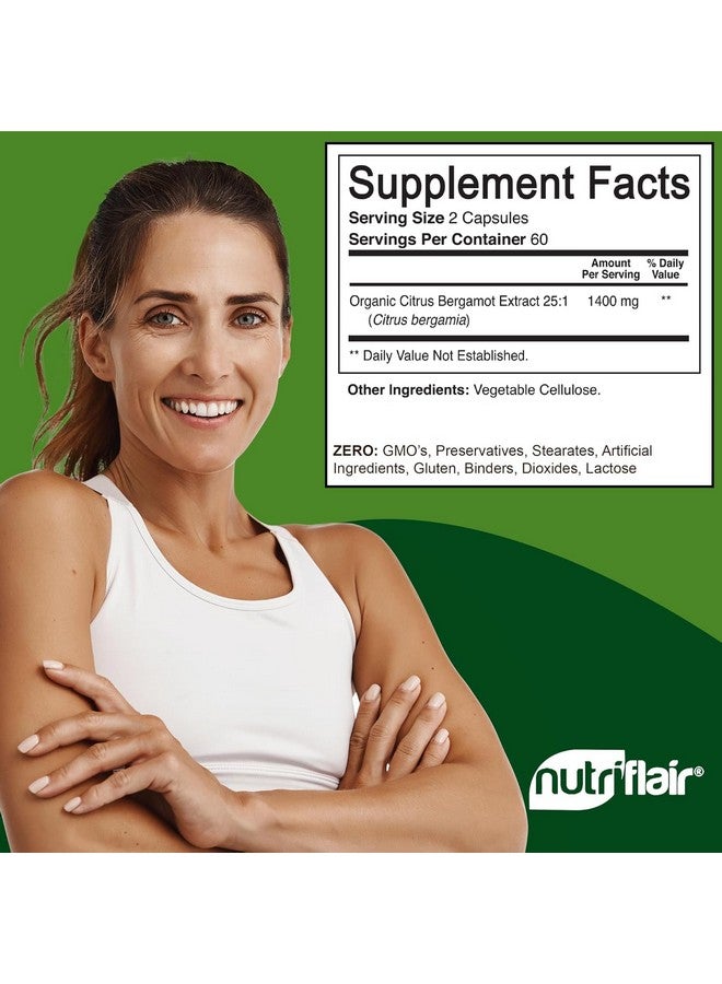 NutriFlair Organic Citrus Bergamot 1400mg, 120 Capsules - 25:1 Citrus Bergamia - Essential Oil and Citrus Bioflavonoids - Natural Heart Health Supplements for Women and Men - Non-GMO Pills - Image 2