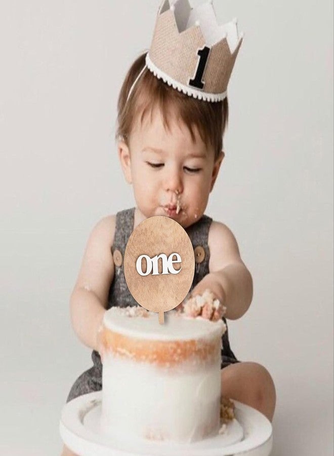 MUWEOL One Cake Topper - غطاء كعكة خشبي لعيد الميلاد الأول، ديكور عيد الميلاد الأول - Image 3