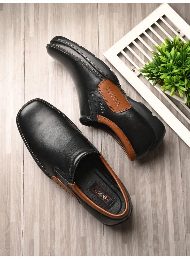 egoss Comforts Premium Genuine Leather Mocassin Casual Shoes for Men (Black-9)-G-358 - Image 2