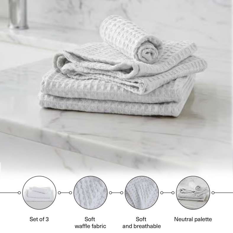 Pan Home مجموعة مناشف استحمام ويفل ناعمة كريمية - بيضاء - Image 4