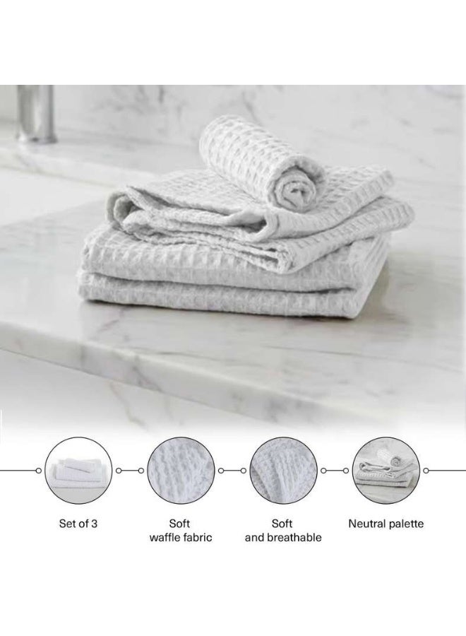 Pan Home مجموعة مناشف استحمام ويفل ناعمة كريمية - بيضاء - Image 4
