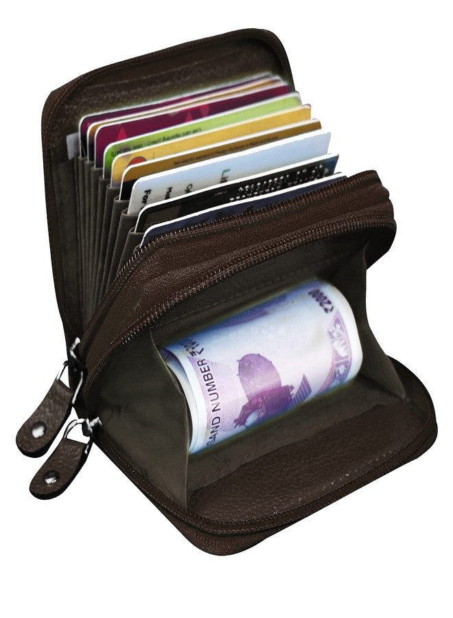 ABYS Genuine Leather Coffee Brown Card/Cash Holder Wallet for Men & Women with Dual Zipper - Image 5