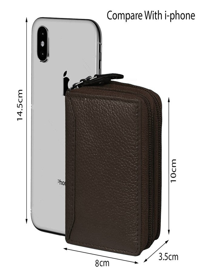ABYS Genuine Leather Coffee Brown Card/Cash Holder Wallet for Men & Women with Dual Zipper - Image 2