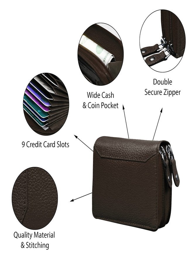 ABYS Genuine Leather Coffee Brown Card/Cash Holder Wallet for Men & Women with Dual Zipper - Image 3