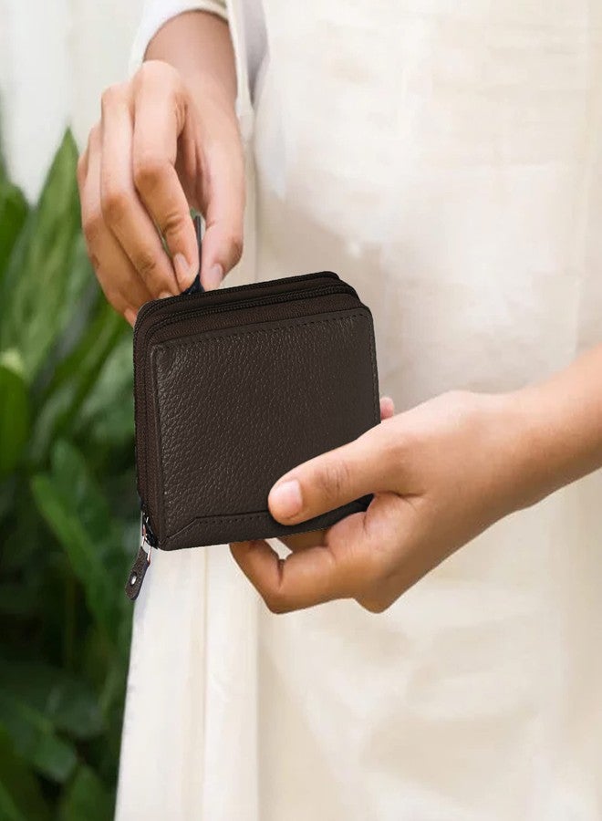 ABYS Genuine Leather Coffee Brown Card/Cash Holder Wallet for Men & Women with Dual Zipper - Image 4