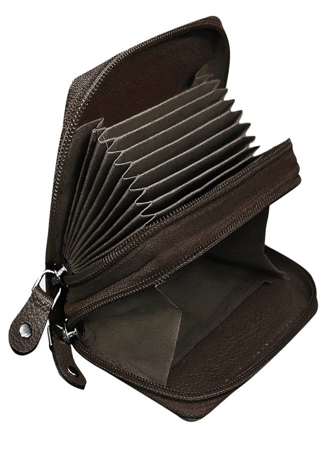 ABYS Genuine Leather Coffee Brown Card/Cash Holder Wallet for Men & Women with Dual Zipper - Image 1