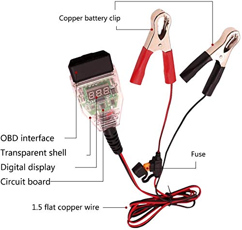 OLLGEN 1.5M 5ft OBD2 Automotive Battery Replacement Tool,OBD to 12V Auto Car Computer Power Off Memory Saver Cable,Digital Display OBD II Battery Leakage Detective Kit wth 5A Fuse - Image 5