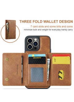 Dg Ming 2 in 1 Clutch Wallet for Iphone 14 Pro, Vintage Slim Leather Case Magnetic Detachable Tri-Fold Wallet, Leather Case with Card Holder Pocket Slim Case  - Image 4