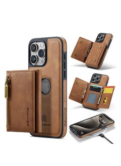 Dg Ming 2 in 1 Clutch Wallet for Iphone 14 Pro, Vintage Slim Leather Case Magnetic Detachable Tri-Fold Wallet, Leather Case with Card Holder Pocket Slim Case  - Image 2