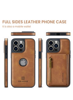 Dg Ming 2 in 1 Clutch Wallet for Iphone 14 Pro, Vintage Slim Leather Case Magnetic Detachable Tri-Fold Wallet, Leather Case with Card Holder Pocket Slim Case  - Image 5