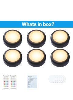 TRASSLE Puck Lights, 6 Pack 13 Colors Changeable LED Puck lightings Battery Powered Dimmable Under Cabinet Lights, Battery Powered Under Counter Lights with 2 Wireless Remote Controls  - Image 4