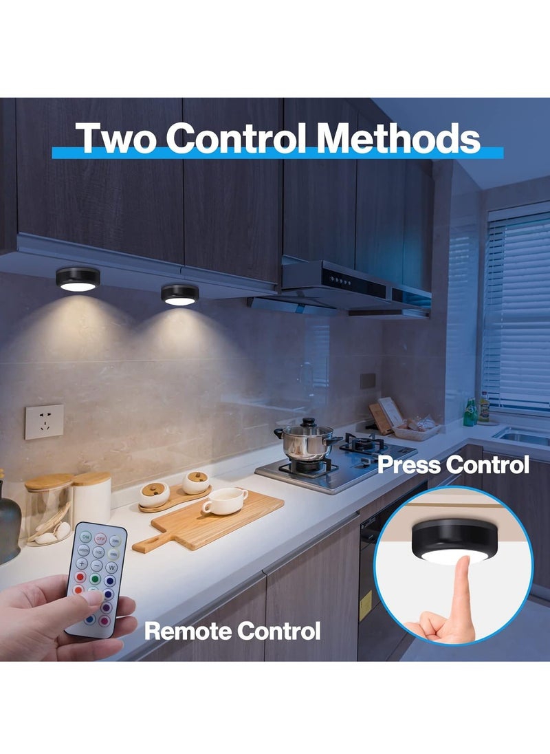 TRASSLE - Puck Lights, 6 Pack 13 Colors Changeable LED Puck lightings Battery Powered Dimmable Under Cabinet Lights, Battery Powered Under Counter Lights with 2 Wireless Remote Controls - Image 1