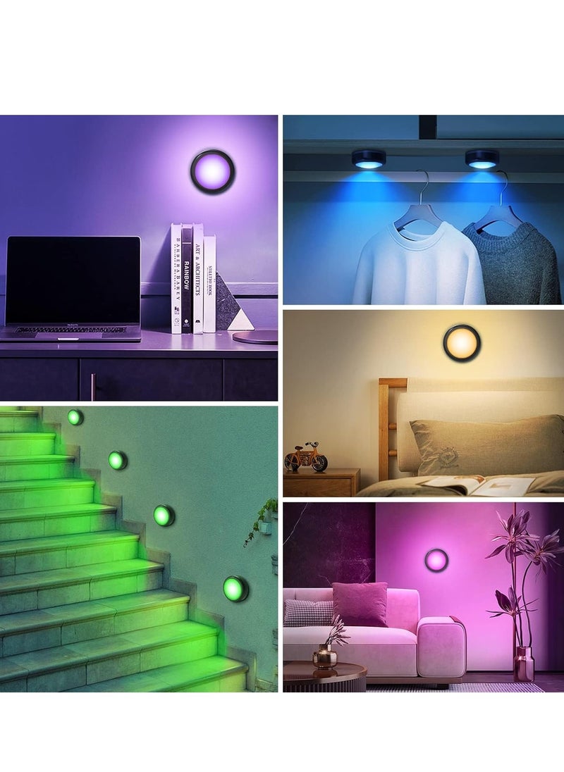 TRASSLE - Puck Lights, 6 Pack 13 Colors Changeable LED Puck lightings Battery Powered Dimmable Under Cabinet Lights, Battery Powered Under Counter Lights with 2 Wireless Remote Controls - Image 1
